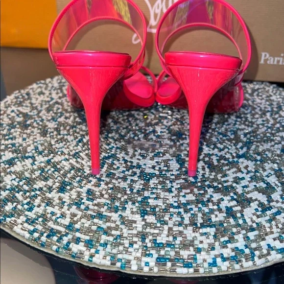 Christian Louboutin Just Loubo 85 Iridescent Hot Pink Slide Heels - Picture 2 of 5